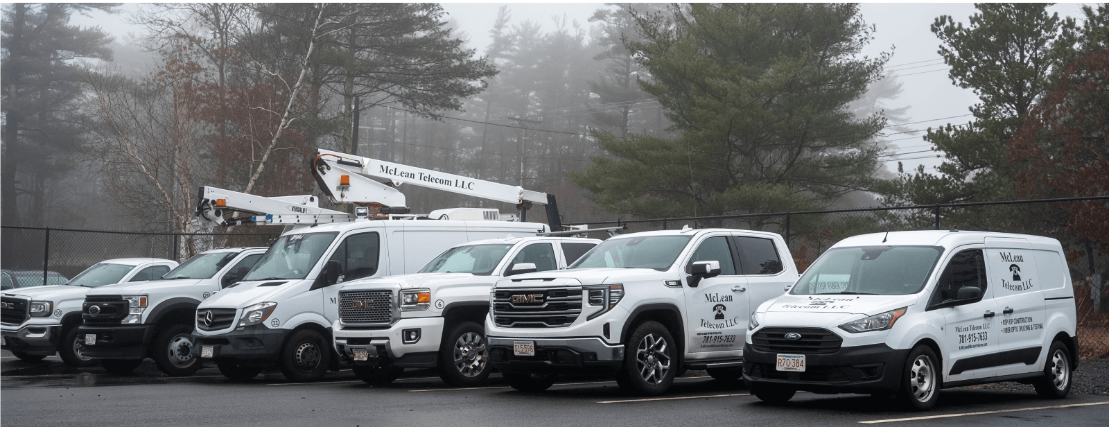 McLean Telecom vehicle fleet lined up at Plymouth headquarters